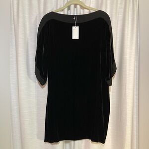 Eileen Fisher NWT black velvet and silk shift dress